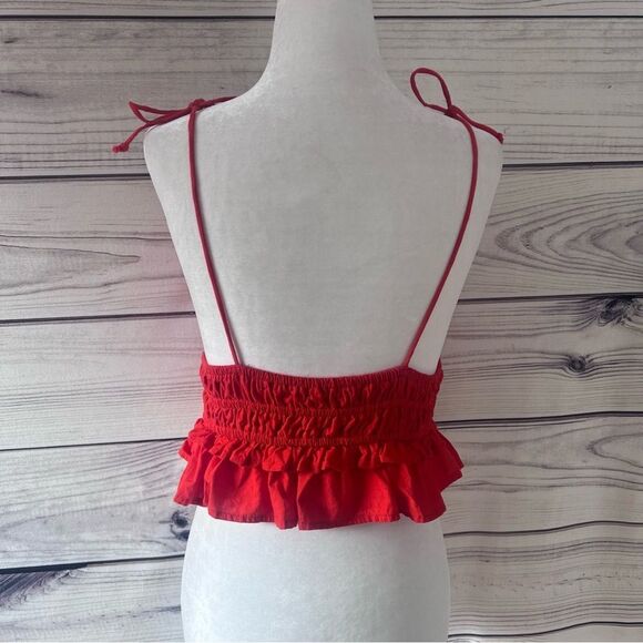 Sim & Sam Red-Orange V Neck Tie Shoulder Crop Top - Picture 6 of 9